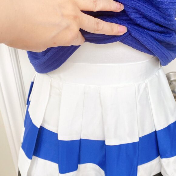 NWT Blue Knitted Blouse Top and Blue White Black Stripes skater Skirt Dress Set - Picture 3 of 9